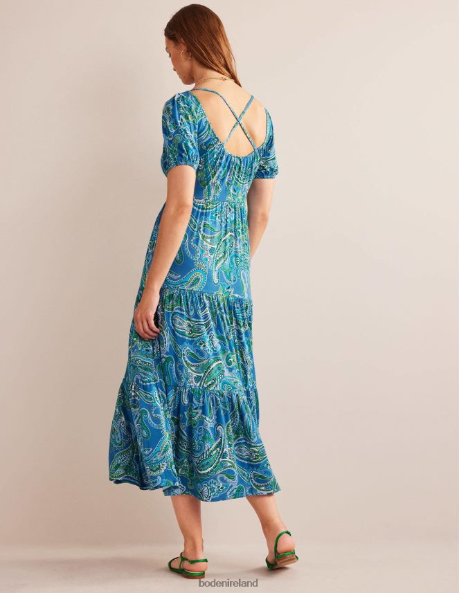 Aegean Blue & Paradise Pop Clothing Cutout-Back Jersey Maxi Dress Boden Women L466L615
