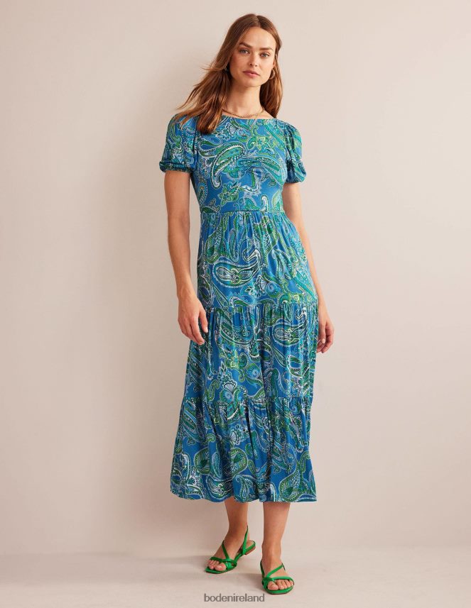 Aegean Blue & Paradise Pop Clothing Cutout-Back Jersey Maxi Dress Boden Women L466L615