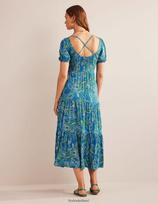 Aegean Blue & Paradise Pop Clothing Cutout-Back Jersey Maxi Dress Boden Women L466L615