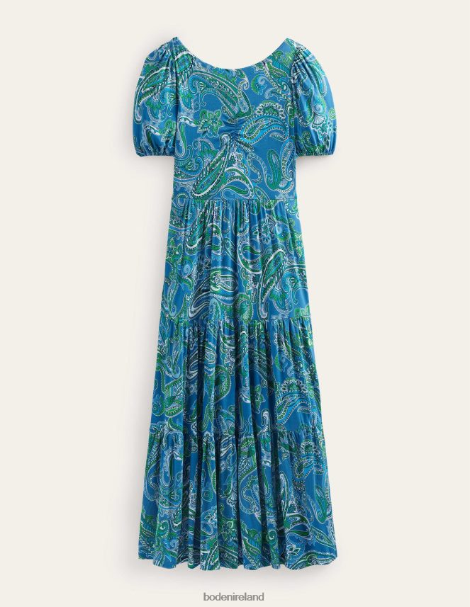 Aegean Blue & Paradise Pop Clothing Cutout-Back Jersey Maxi Dress Boden Women L466L615