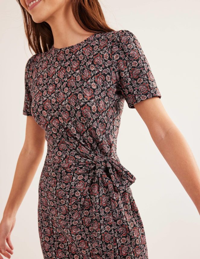 Black & Block Paisley Clothing Knot Front Jersey Midi Dress Boden Women L466L6971