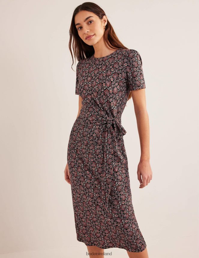 Black & Block Paisley Clothing Knot Front Jersey Midi Dress Boden Women L466L6971