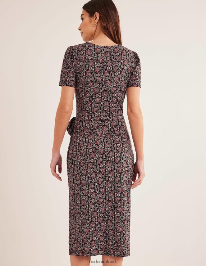 Black & Block Paisley Clothing Knot Front Jersey Midi Dress Boden Women L466L6971