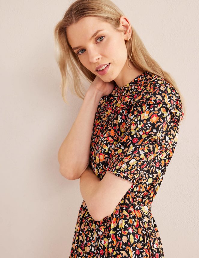 Black & Block Petal Clothing Yoke Detail Jersey Midi Dress Boden Women L466L61103