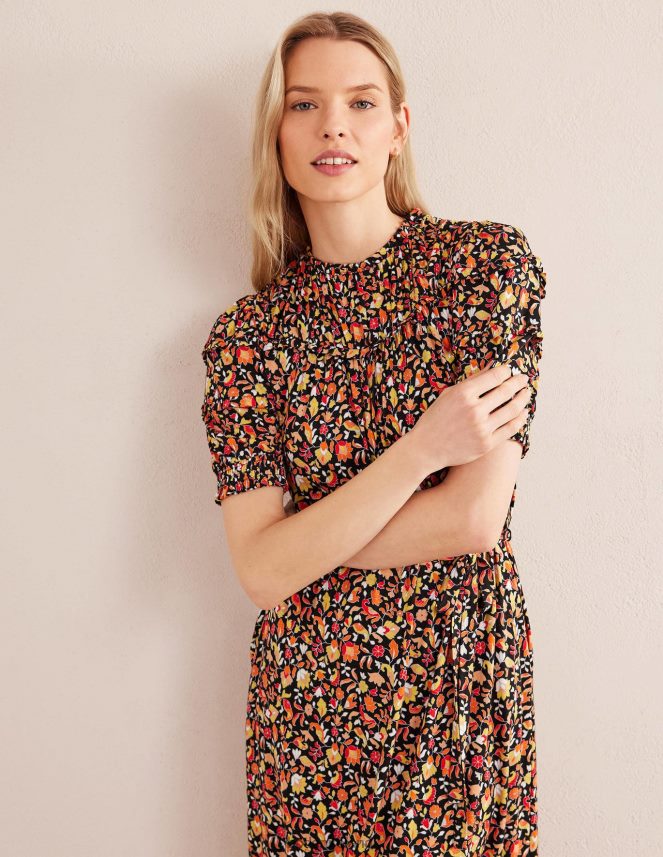 Black & Block Petal Clothing Yoke Detail Jersey Midi Dress Boden Women L466L61103