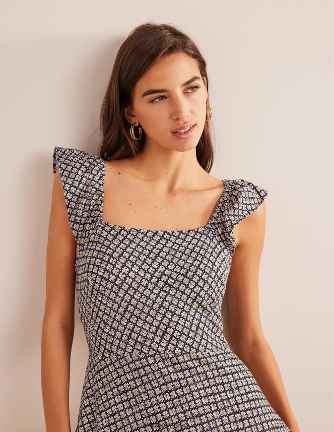 Black & Bloom Bud Clothing Frill Detail Jersey Midi Dress Boden Women L466L61021