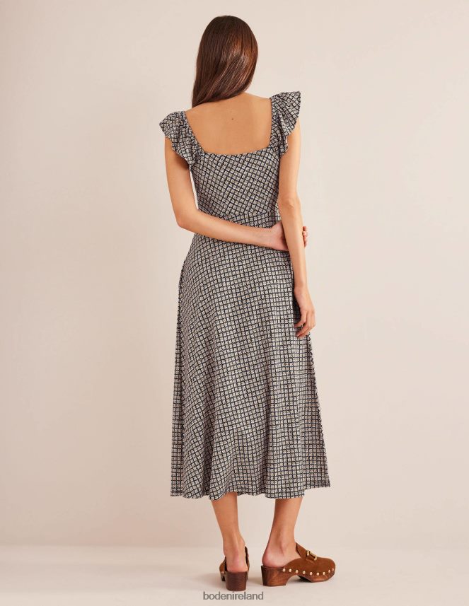 Black & Bloom Bud Clothing Frill Detail Jersey Midi Dress Boden Women L466L61021