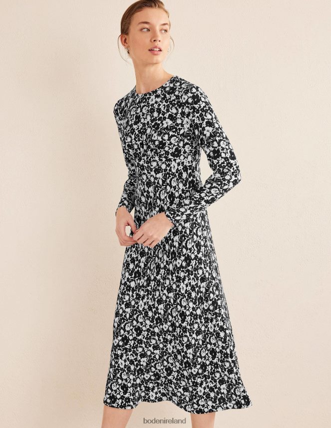 Black & Bloom Silhouette Clothing Crew Neck Midi Tea Dress Boden Women L466L61511