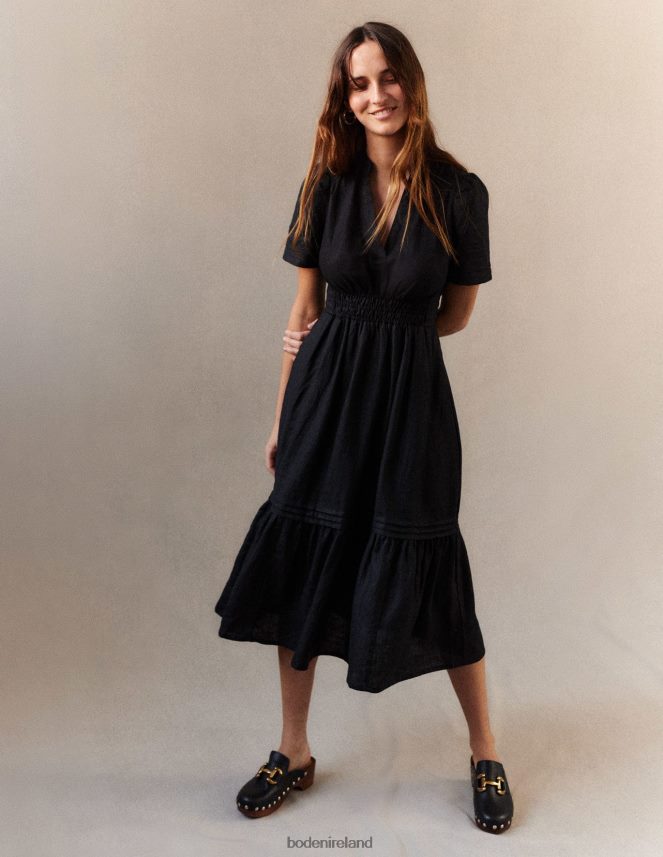 Black Clothing Pintuck Detail Midi Dress Boden Women L466L663