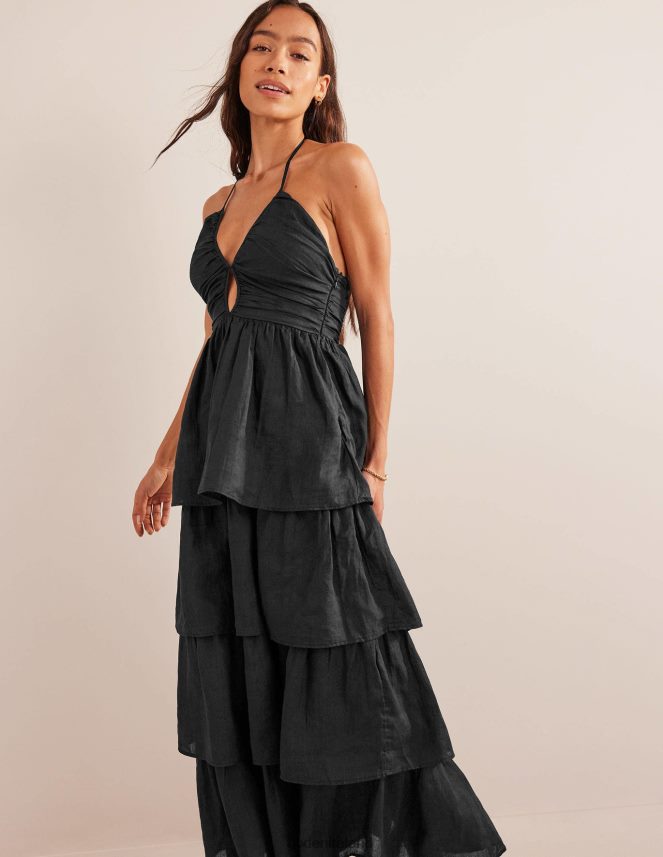 Black Clothing Ruched Tiered Maxi Dress Boden Women L466L6984