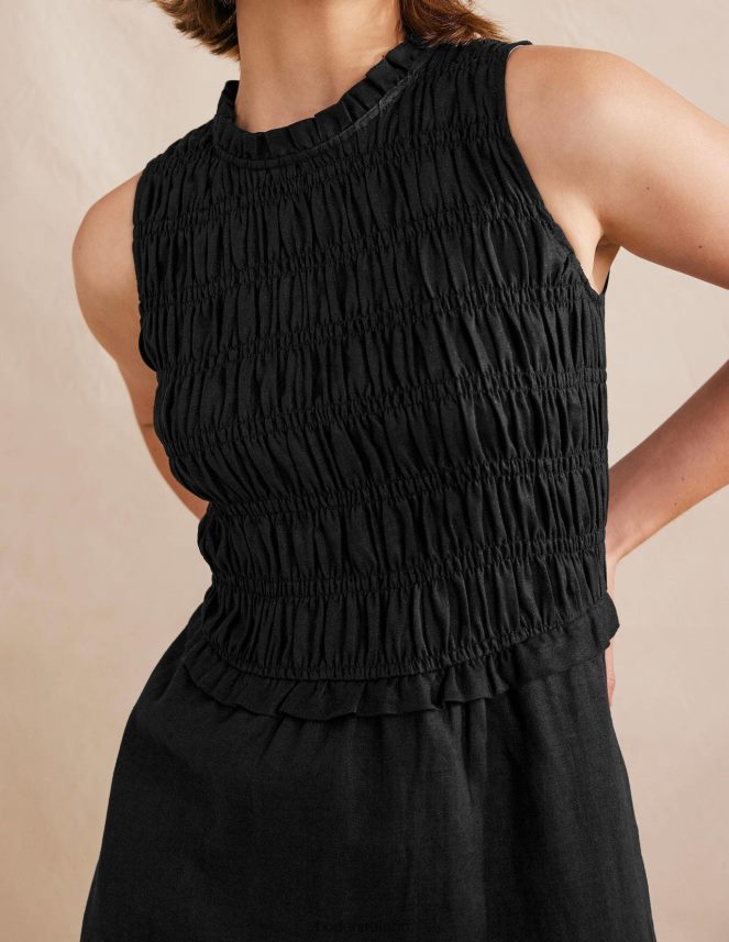 Black Clothing Smocked Linen Midi Dress Boden Women L466L676