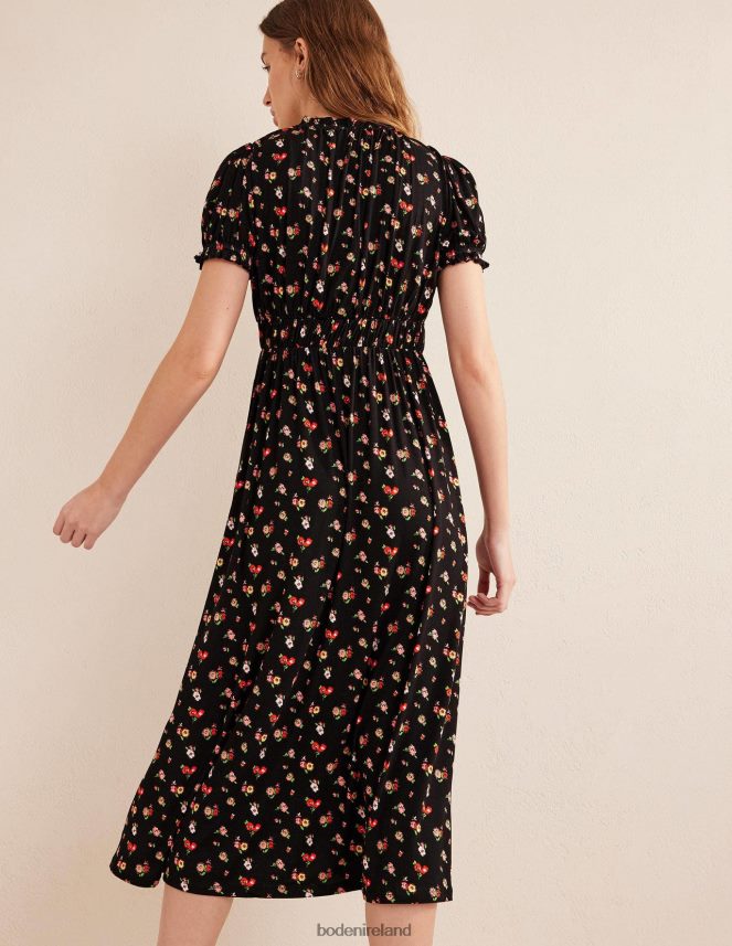Black & Dainty Sprig Clothing Ruched Jersey Midi Tea Dress Boden Women L466L61729