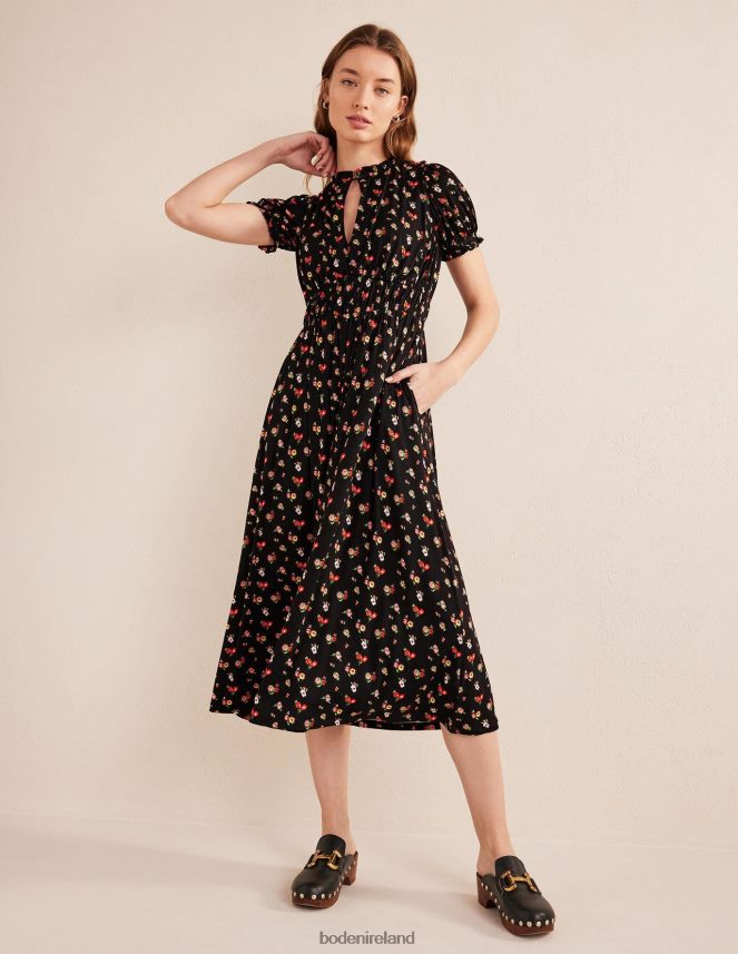 Black & Dainty Sprig Clothing Ruched Jersey Midi Tea Dress Boden Women L466L61729