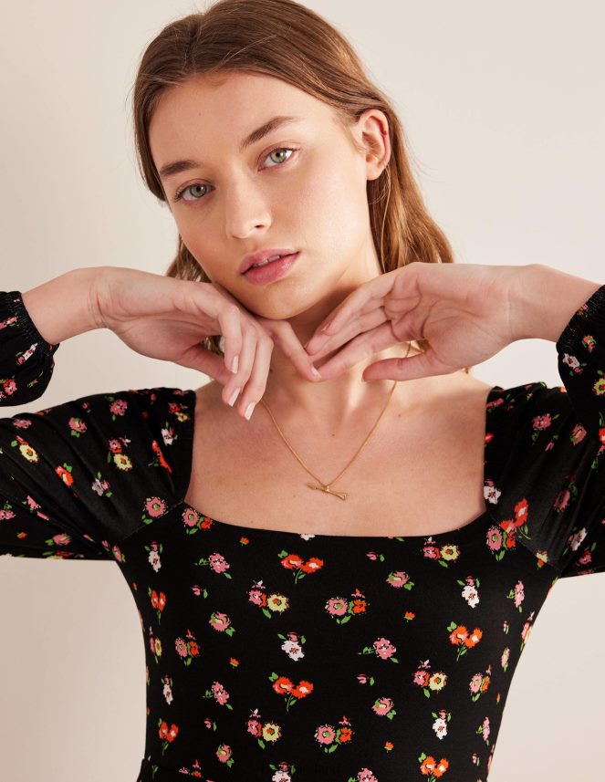 Black & Dainty Sprig Clothing Square Neck Jersey Midi Dress Boden Women L466L61178