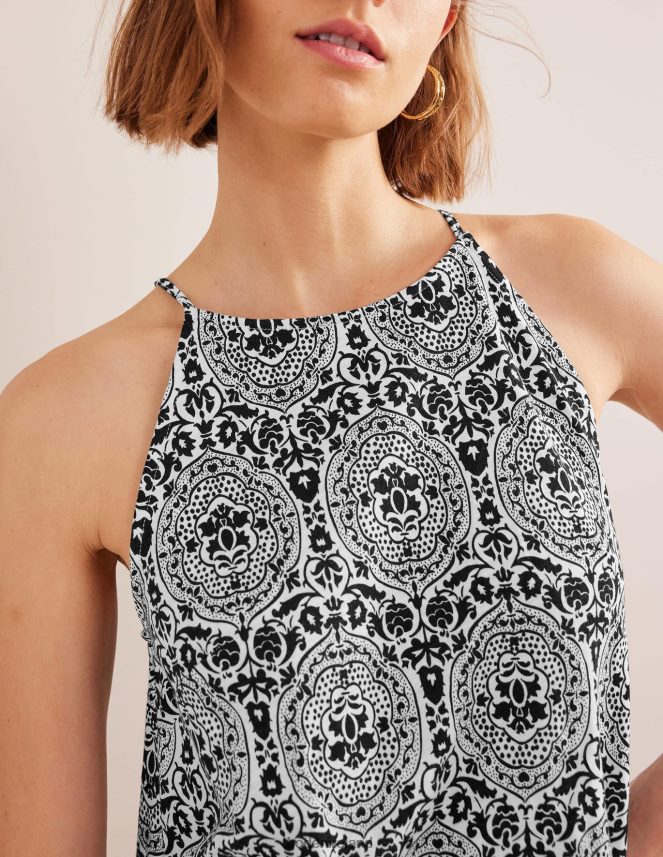 Black & Exotic Tile Clothing Racer Neck Jersey Mini Dress Boden Women L466L6958