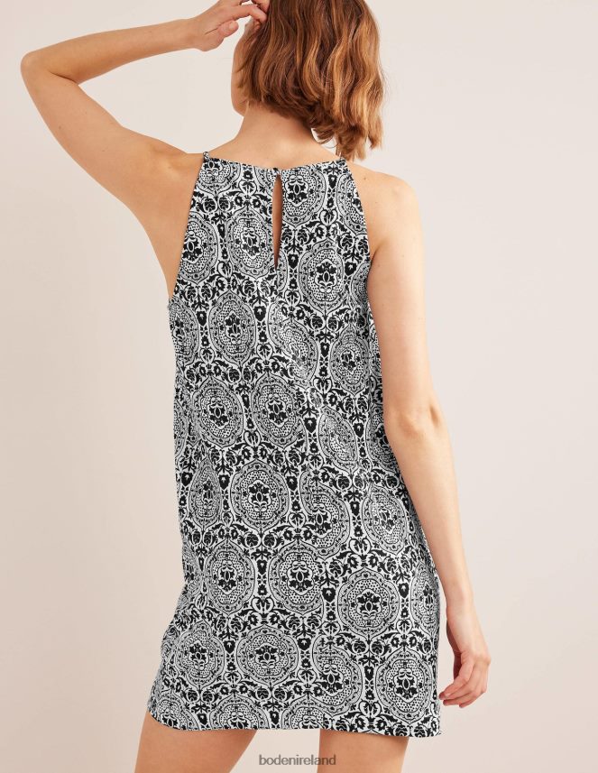 Black & Exotic Tile Clothing Racer Neck Jersey Mini Dress Boden Women L466L6958