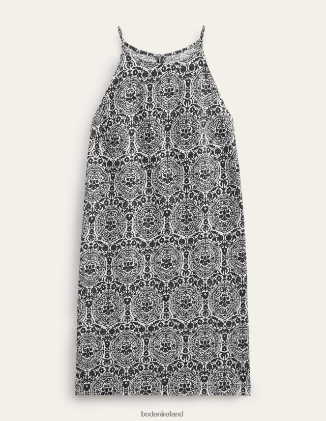 Black & Exotic Tile Clothing Racer Neck Jersey Mini Dress Boden Women L466L6958