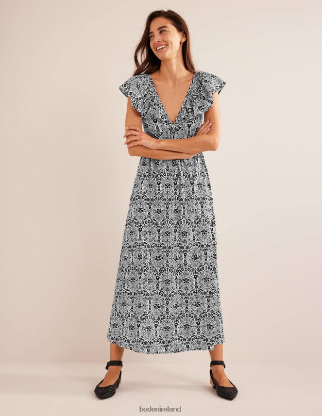 Black & Exotic Tile Clothing Tie Back Jersey Maxi Dress Boden Women L466L61200