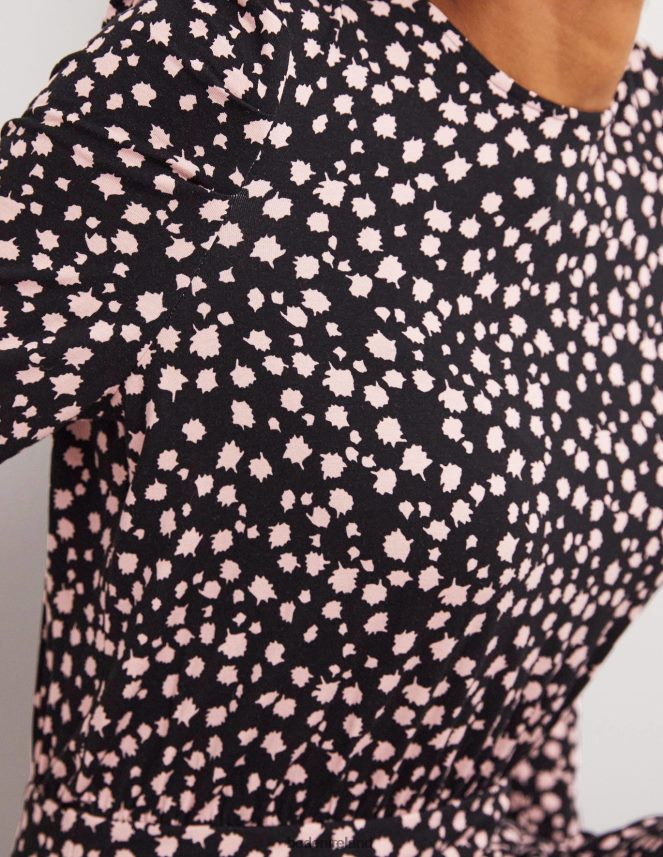 Black & Falling Bud Clothing Puff Sleeve Jersey Midi Dress Boden Women L466L61039