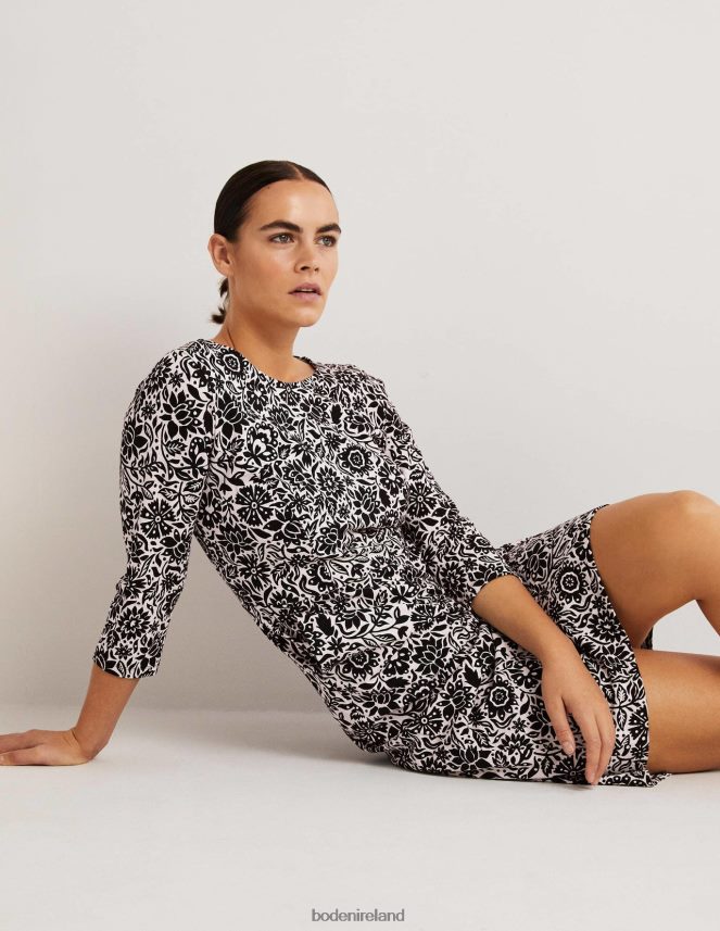 Black & Foliage Bloom Clothing Penny Jersey Dress Boden Women L466L61626