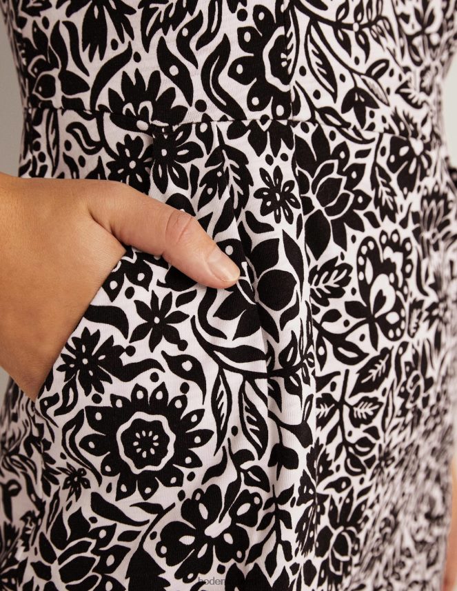 Black & Foliage Bloom Clothing Penny Jersey Dress Boden Women L466L61626