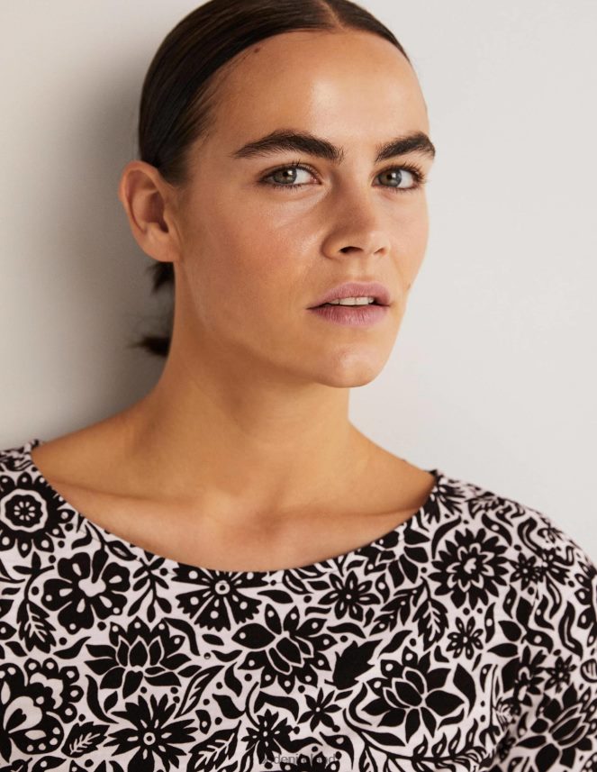 Black & Foliage Bloom Clothing Penny Jersey Dress Boden Women L466L61626