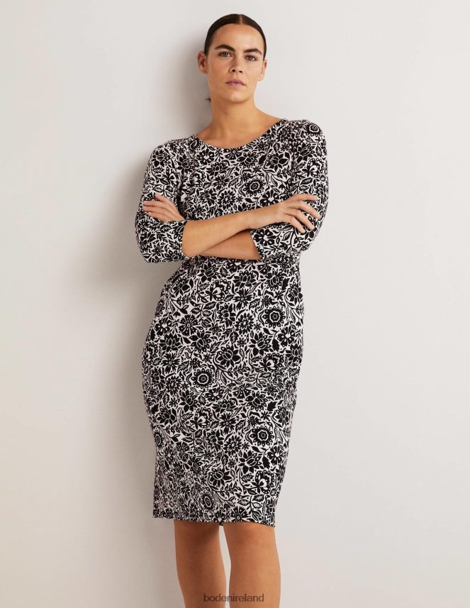 Black & Foliage Bloom Clothing Penny Jersey Dress Boden Women L466L61626