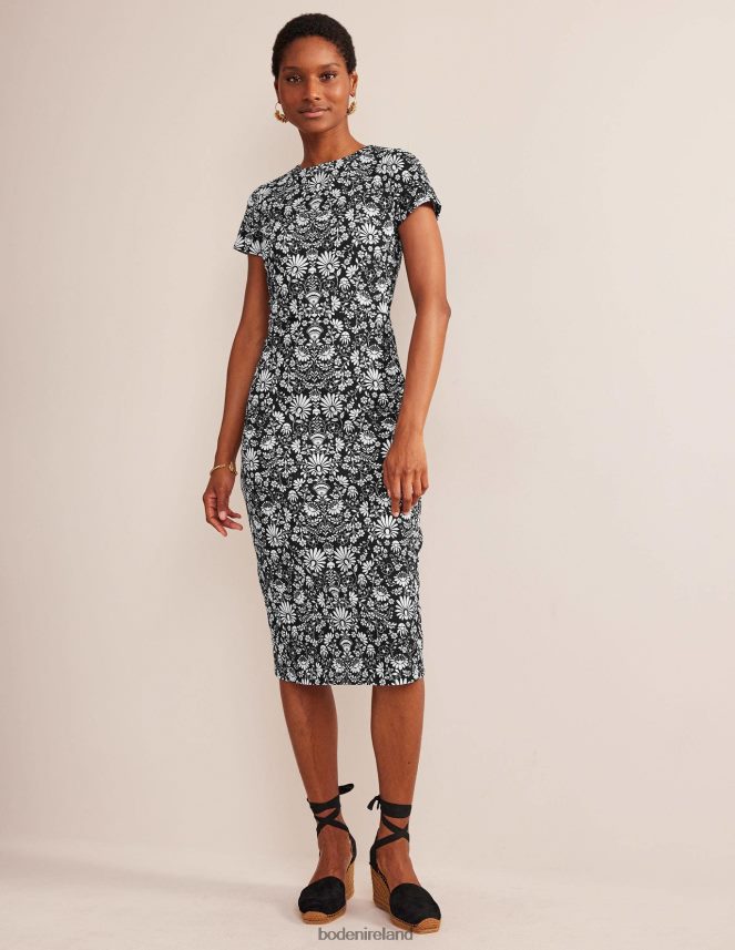 Black & Gardenia Sprig Clothing Jersey Column Midi Dress Boden Women L466L61175