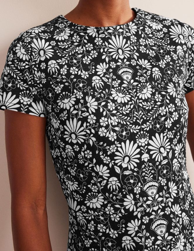 Black & Gardenia Sprig Clothing Jersey Column Midi Dress Boden Women L466L61175