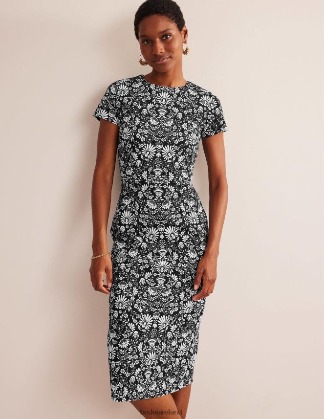 Black & Gardenia Sprig Clothing Jersey Column Midi Dress Boden Women L466L61175