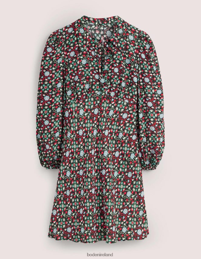 Black & Gardenia Swirl Clothing Tie Neck Shirt Dress Boden Women L466L61559