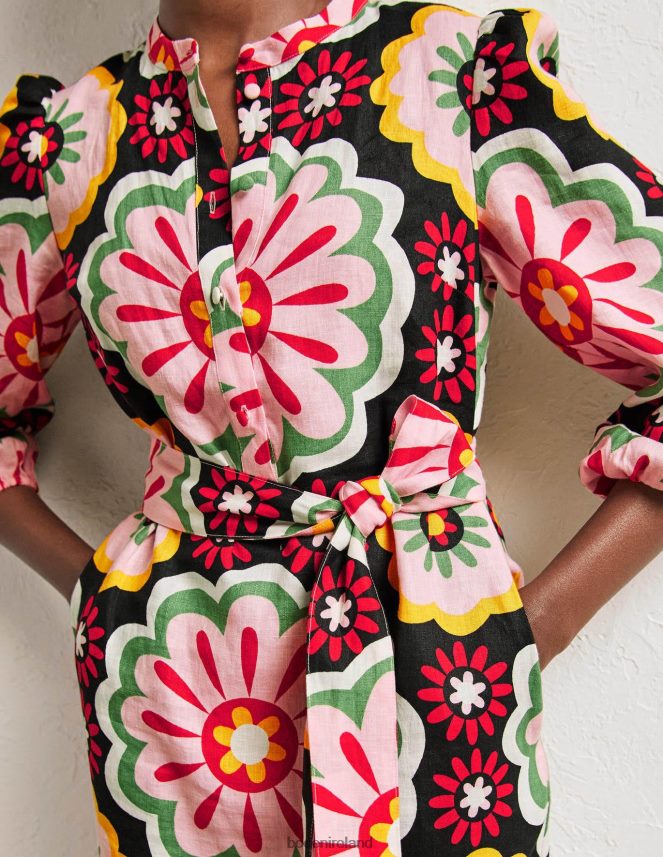 Black & Opulent Daisy Clothing Linen Midi Shirt Dress Boden Women L466L62407