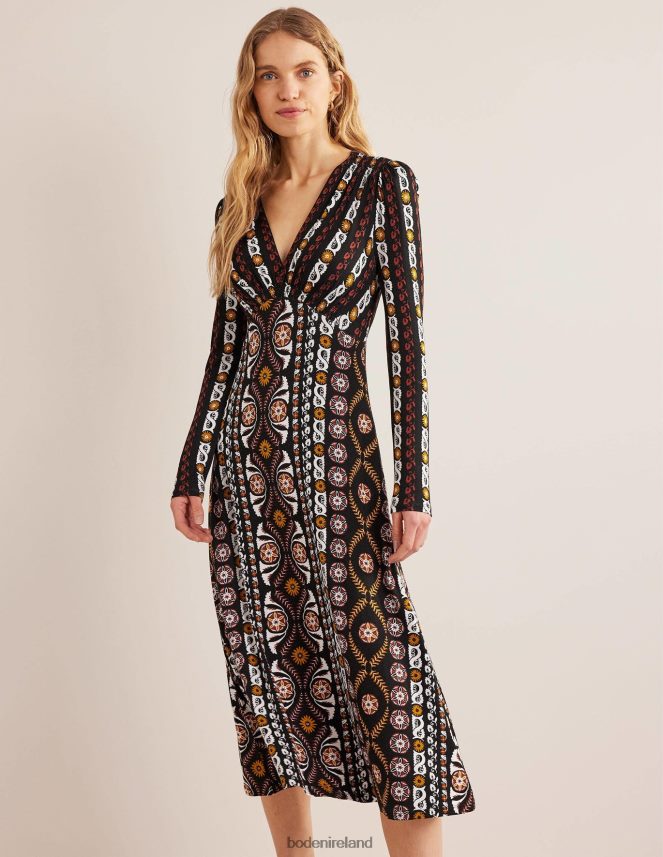 Black & Opulent Stripe Clothing Jersey Midi Tea Dress Boden Women L466L61051