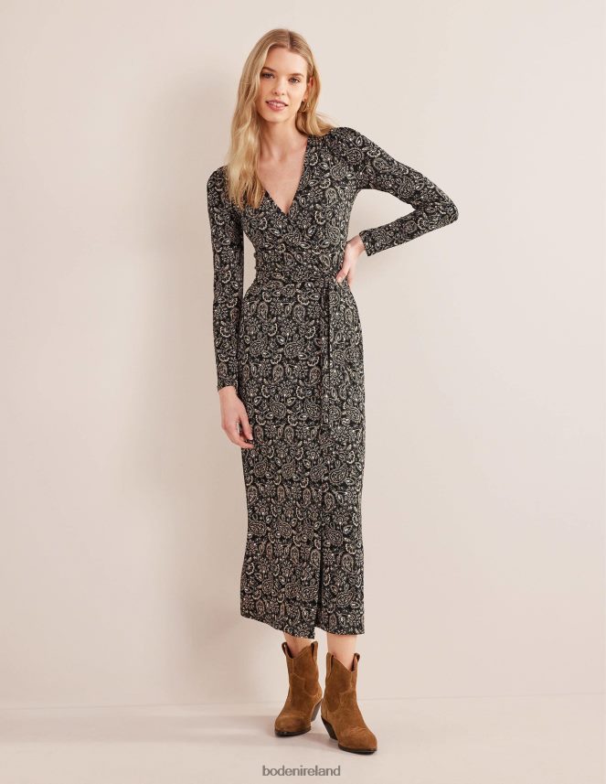 Black & Paisley Terrace Clothing Jersey Wrap Maxi Dress Boden Women L466L61237