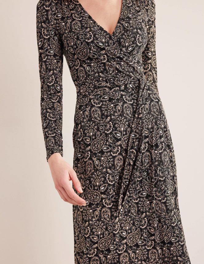 Black & Paisley Terrace Clothing Jersey Wrap Maxi Dress Boden Women L466L61237