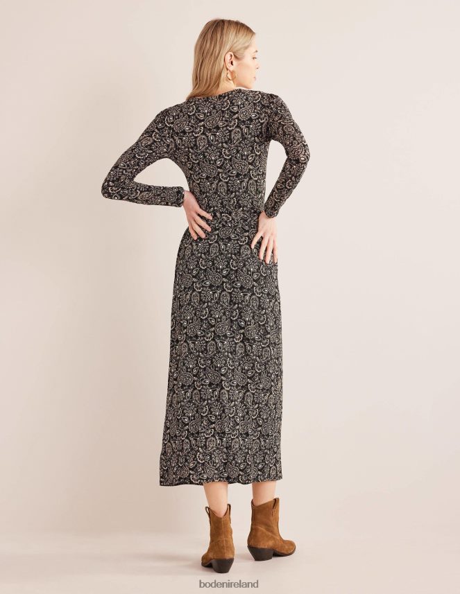 Black & Paisley Terrace Clothing Jersey Wrap Maxi Dress Boden Women L466L61237