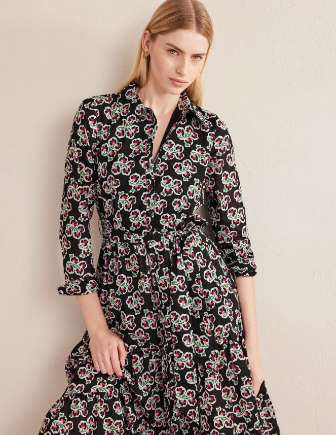 Black & Petal Blossom Clothing Tiered Cotton Maxi Shirt Dress Boden Women L466L62467