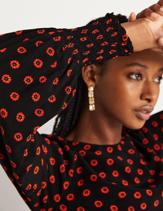 Black & Petunia Bud Clothing Smocked Cuff Maxi Tier Dress Boden Women L466L61732