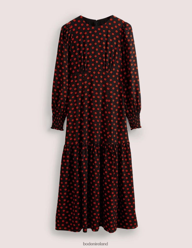 Black & Petunia Bud Clothing Smocked Cuff Maxi Tier Dress Boden Women L466L61732
