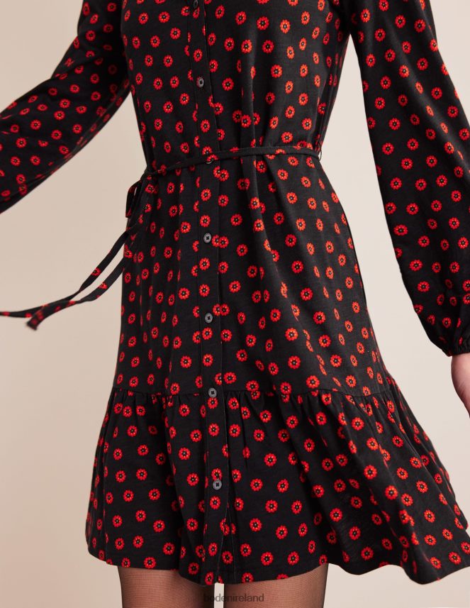 Black & Petunia Bud Clothing Tiered Jersey Shirt Mini Dress Boden Women L466L61547