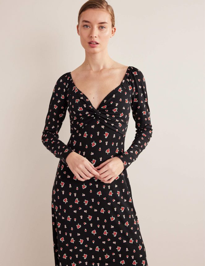 Black & Rose Pop Clothing Sweetheart Jersey Midi Dress Boden Women L466L61546