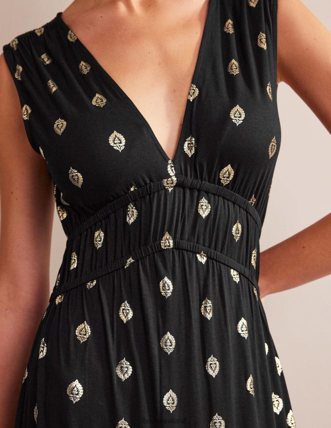 Black & Tranquil Leaf Clothing Smocked Jersey Maxi Dress Boden Women L466L61130
