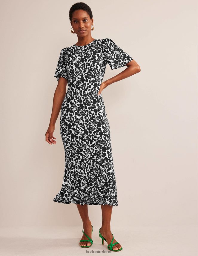 Black & Tulip Bloom Clothing Flippy Jersey Midi Dress Boden Women L466L649