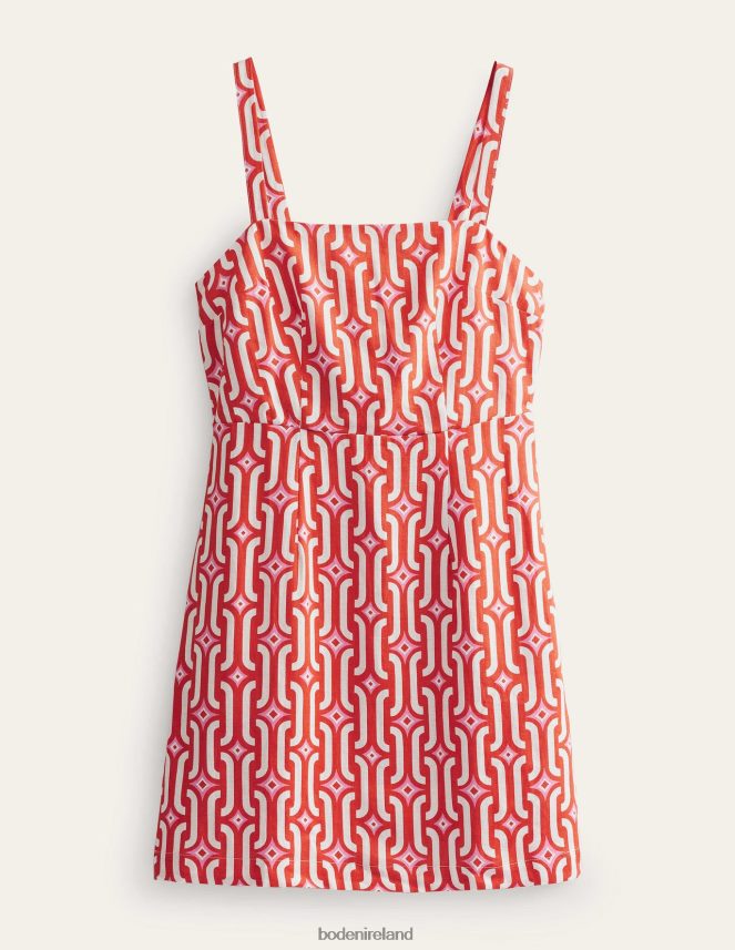 Blood Orange & Azure Geo Clothing Strappy Linen Mini Dress Boden Women L466L690