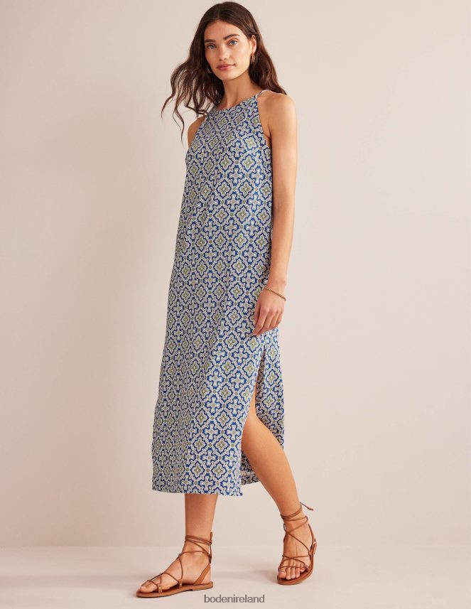 Blue Heron & Flora Tile Clothing Racer Neck Jersey Midi Dress Boden Women L466L6938