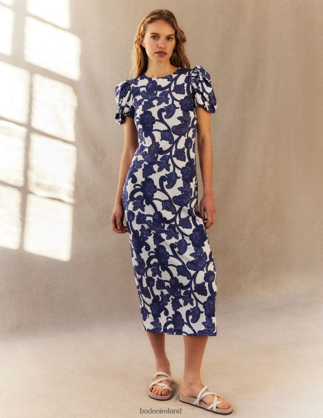 Blue Ribbon & Paisley Whirl Clothing Puff Sleeve Jersey Midi Dress Boden Women L466L6969