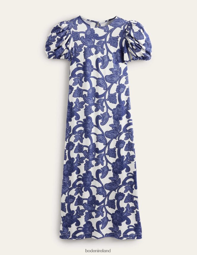 Blue Ribbon & Paisley Whirl Clothing Puff Sleeve Jersey Midi Dress Boden Women L466L6969