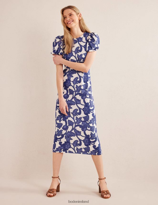 Blue Ribbon & Paisley Whirl Clothing Puff Sleeve Jersey Midi Dress Boden Women L466L6969