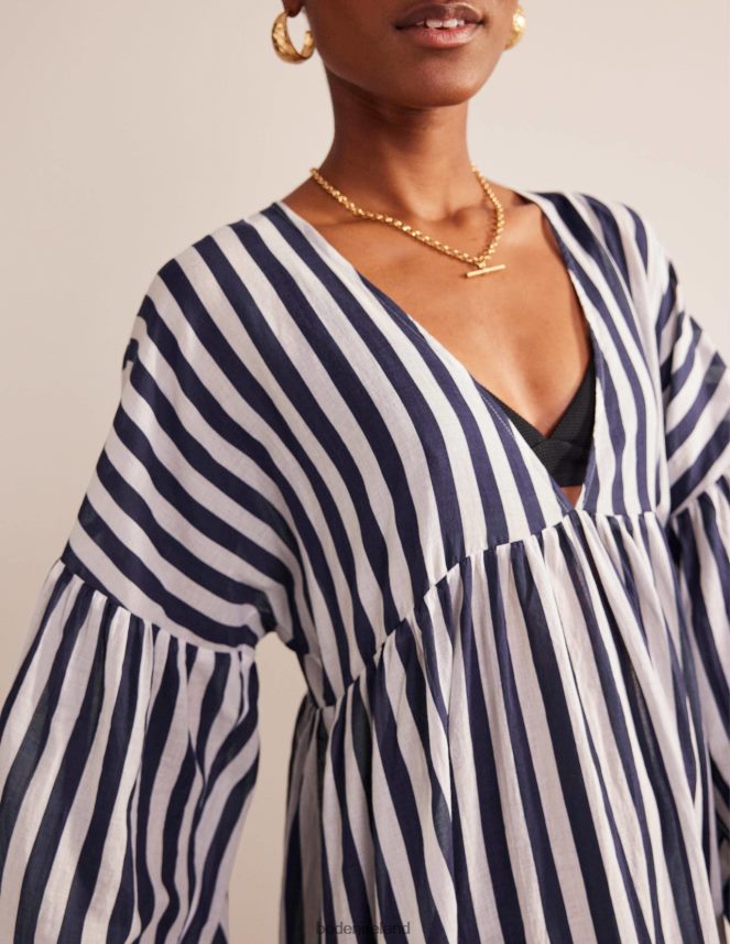 Blue and Ivory Stripe Clothing Maxi Empire Beach Kaftan Boden Women L466L634