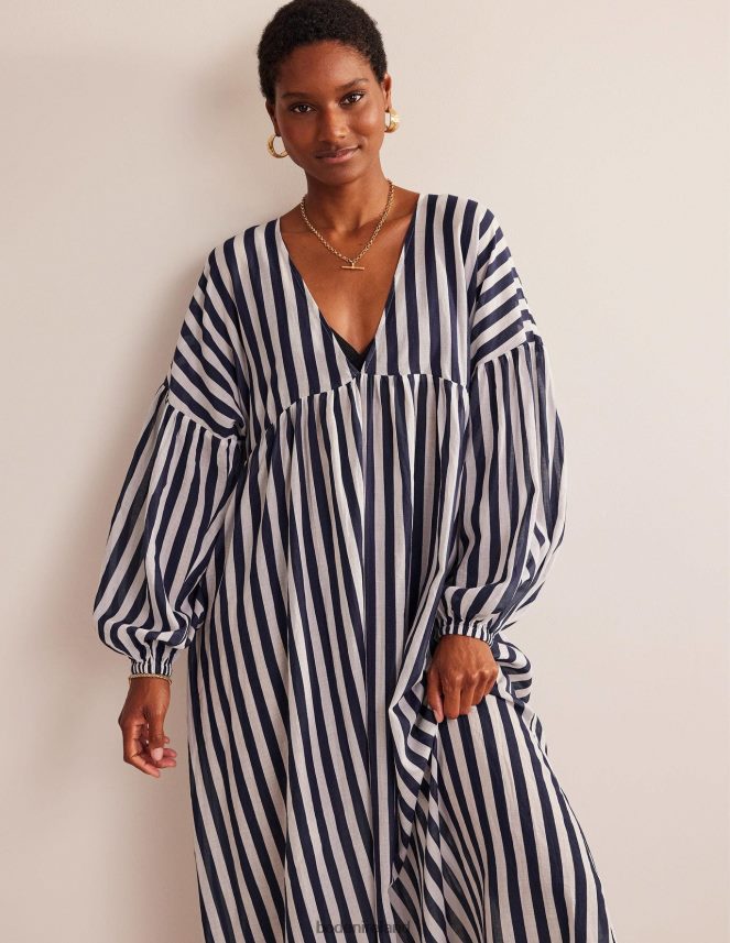 Blue and Ivory Stripe Clothing Maxi Empire Beach Kaftan Boden Women L466L634